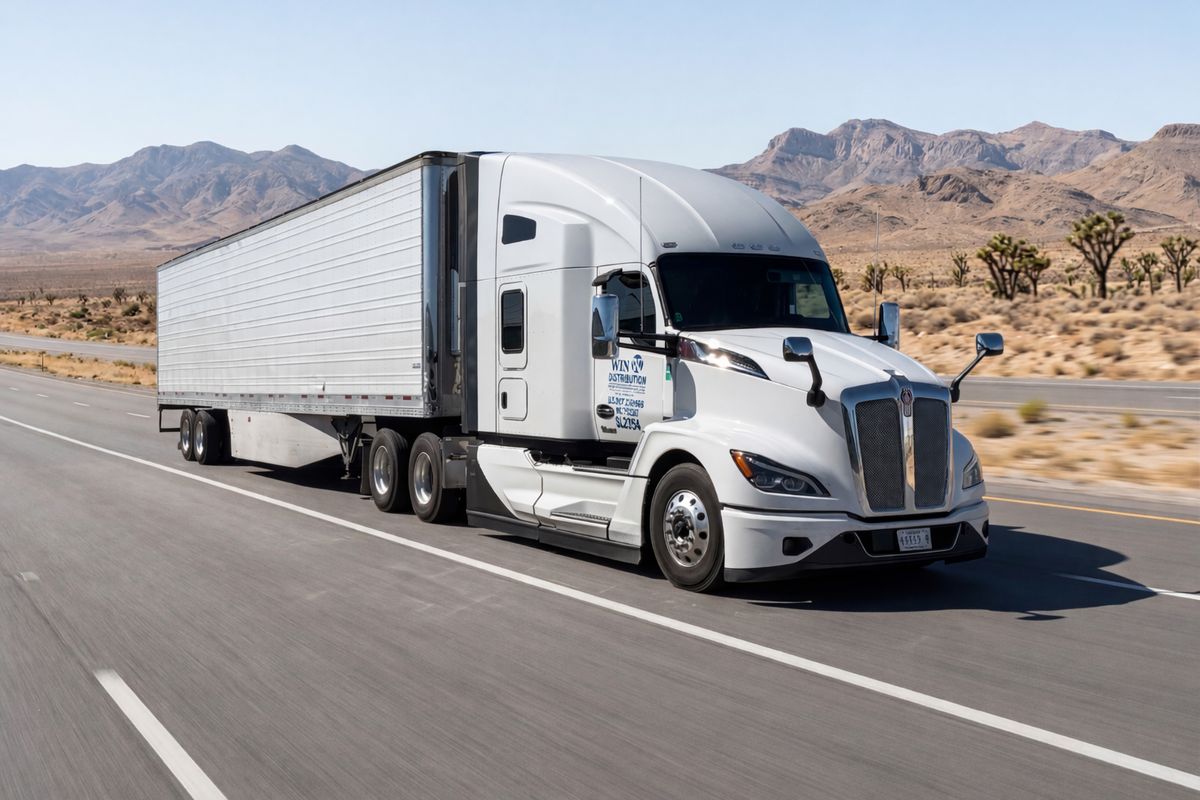 WIN Distribution refrigerated truck on the road